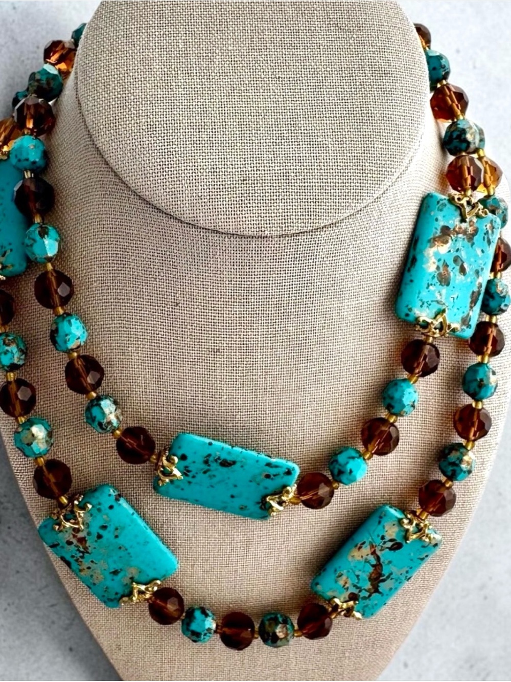 Vintage Joan Rivers Turquoise Amber Crystal Station Necklace Bracelets Set